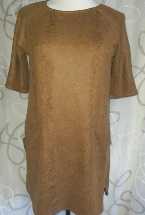Robe pull camel manches courtes femme 36 - S